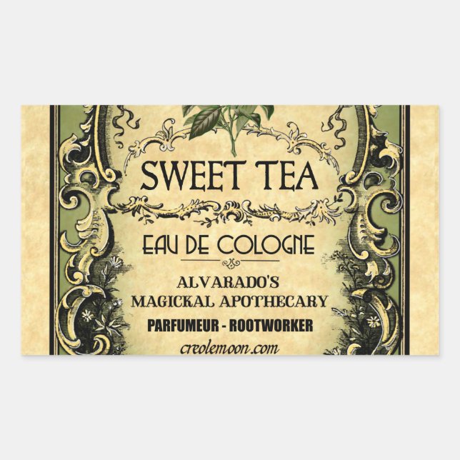 Sweet Tea Eau de Cologne Vintag Label Rechteckiger Aufkleber (Vorderseite)
