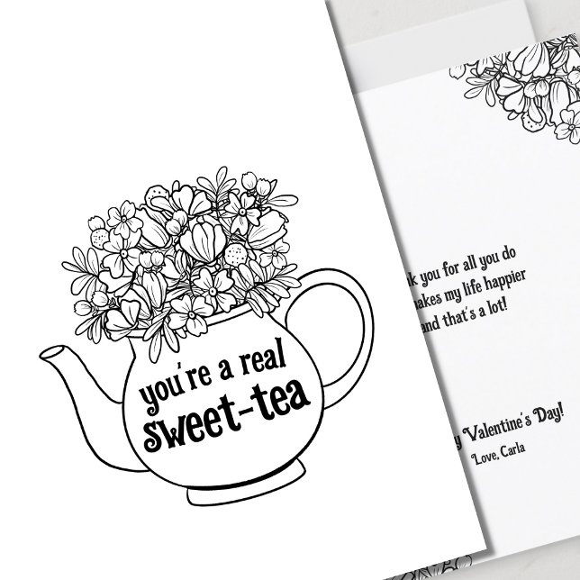 Sweet Tea Line Art Valentine's Day Card Karte (Von Creator hochgeladen)