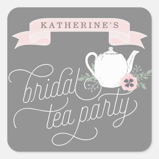 Sweet Tea | Personalisiertes Bridal Tee Party Quadratischer Aufkleber (Vorderseite)