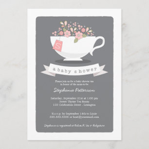 Sweet Teacup & Pink Floral Baby Dusche Einladung