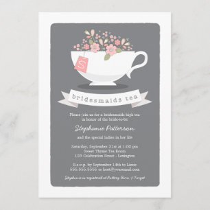 Sweet Teacup Pink Floral Bridesmais Tea Party Einladung