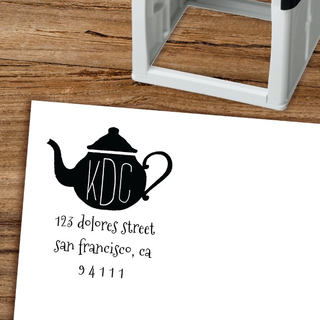 Sweet Teapot Monogram Rücksendeadresse Briefmarke Permastempel (Von Creator hochgeladen)