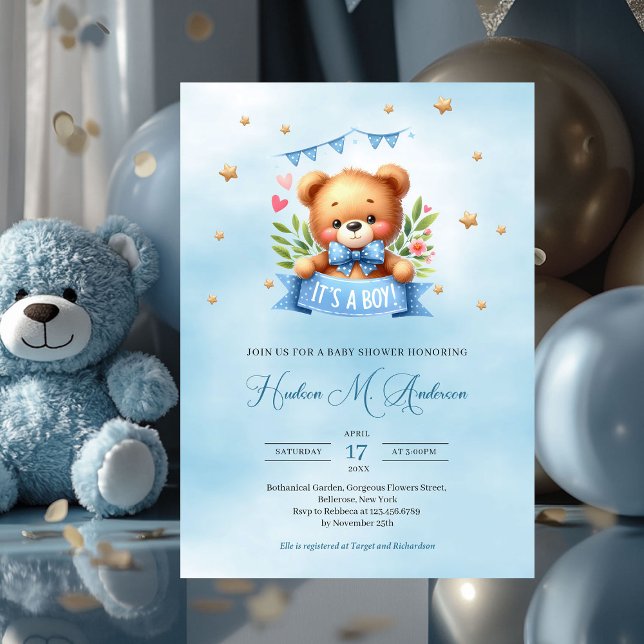Sweet Teddy Bär Es ist eine Baby-Dusche Einladung (cute teddy bear it's a boy baby shower invitation)