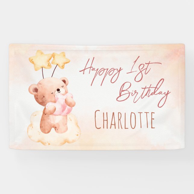Sweet Teddy Bär Geburtstagsparty personalisiert Banner (Horizontal)