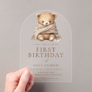 Sweet Teddy Bear 1. Geburtstagsparty Acryleinladungen