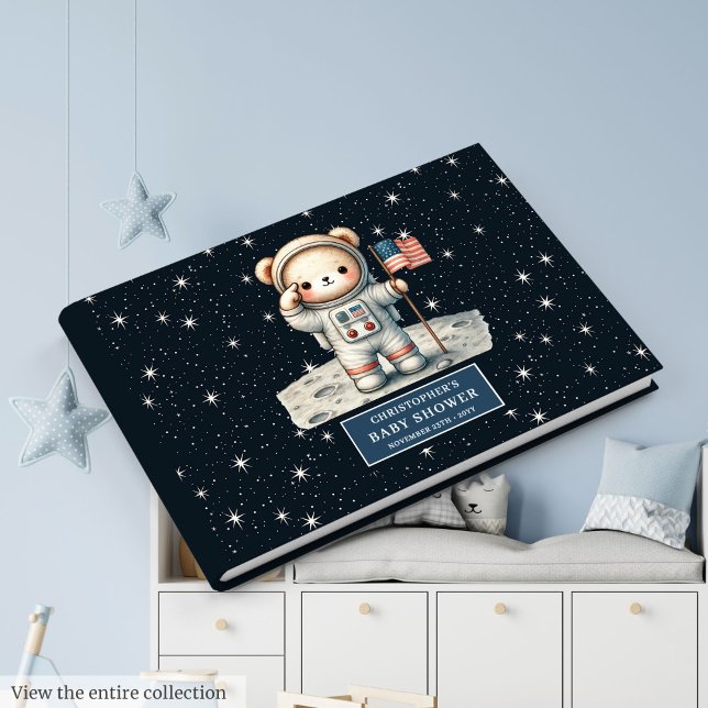 Sweet Teddy Bear Astronaut Boy Baby Dusche Gästebuch (Sweet Teddy Bear Astronaut Boy Baby Shower Guest Book)