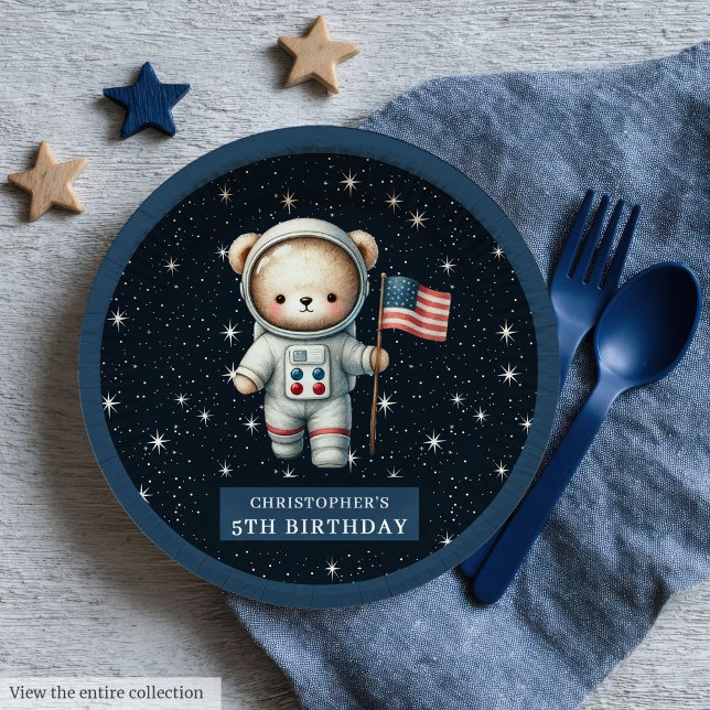 Sweet Teddy Bear Astronaut Boy Showpaper Teller (Sweet Teddy Bear Astronaut Boy Shower Paper Plates)