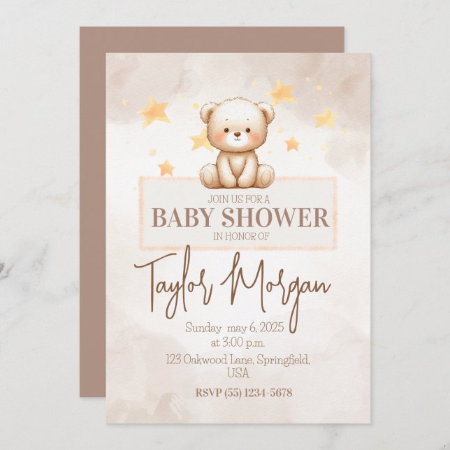 Sweet Teddy Bear Baby Shower Einladung (Vorne/Hinten)
