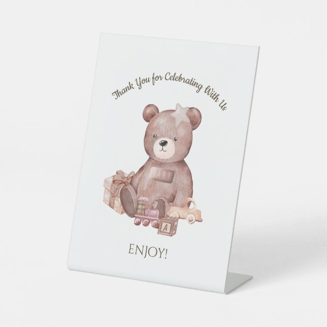 Sweet Teddy Bear Baby Shower Pedestal Sign Sockelschild (Vorderseite)