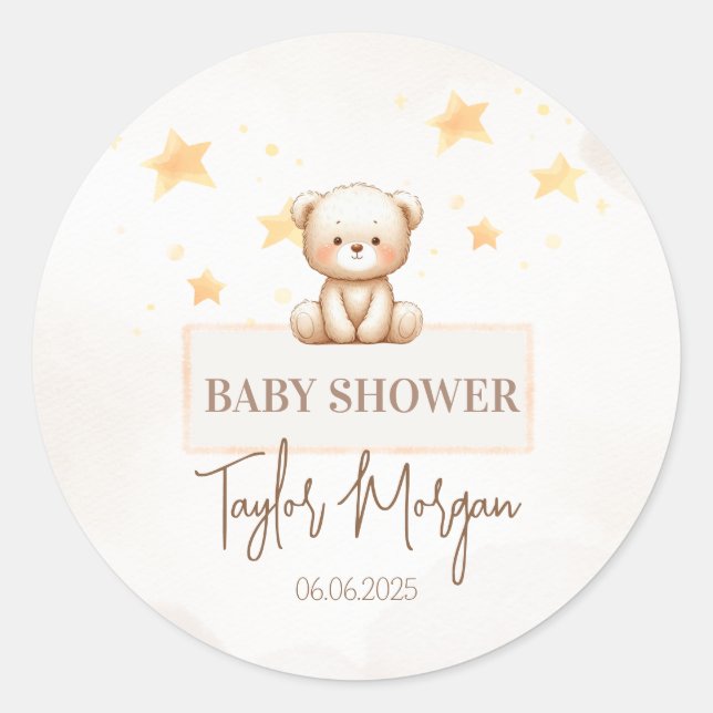 Sweet Teddy Bear Baby Shower Runder Aufkleber (Vorderseite)