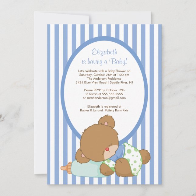 Sweet Teddy Bear Boy Baby Dusche Einladung (Vorderseite)