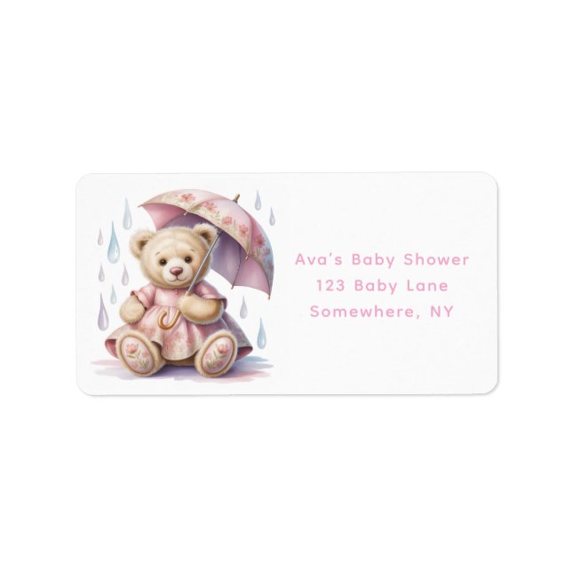 Sweet Teddy Bear Girl Baby Shower Address Adressaufkleber (Vorne)