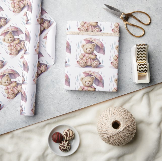Sweet Teddy Bear Girl Baby Shower Favor Geschenkpapier (Kunsthandwerk)