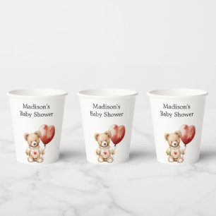Sweet Teddy Bear Heart Balloon Babydusche Pappbecher