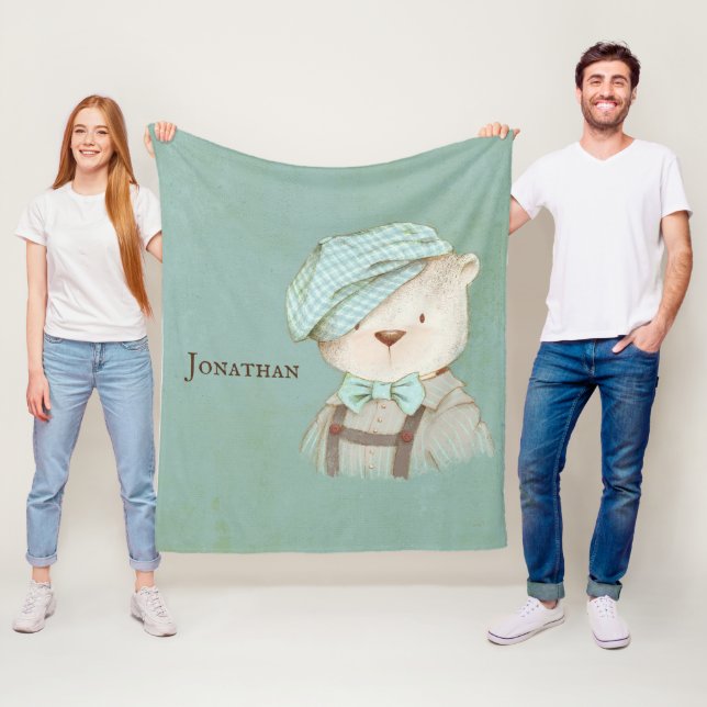 Sweet Teddy Bear Overalls Hat Name Personalisiert Fleecedecke (Beispiel)