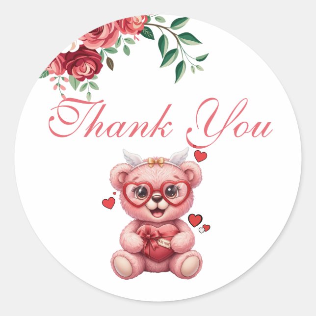 Sweet Teddy Bear Pink Baby Shower Thank You Runder Aufkleber (Vorderseite)