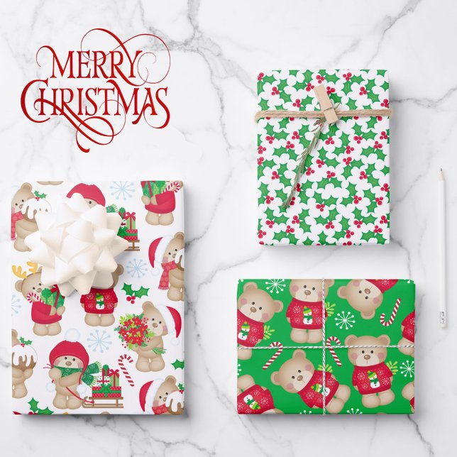 Sweet Teddy Bears 3 Koordinierung von Weihnachten Geschenkpapier Set (Von Creator hochgeladen)
