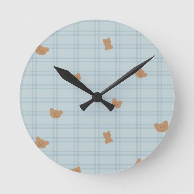 Sweet Teddy Bears Seamless Pattern – Cute Baby Runde Wanduhr (Vorderseite)