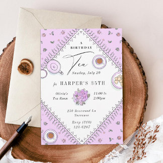 Sweet Tee Party Lavender Birthday Einladung