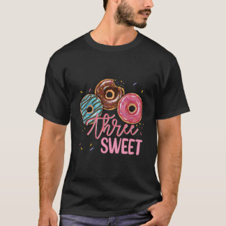 Sweet Three 3D Doughnut Birthday Girl Donut Party T-Shirt