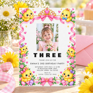Sweet Three Photo Birthday Invitation for Girls Einladung