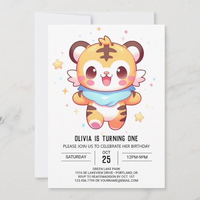 Sweet Tiger 1. Geburtstag Einladung (Vorderseite)