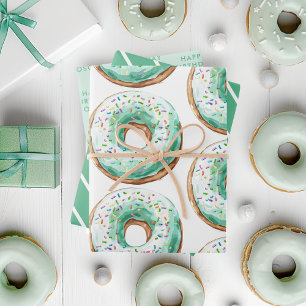 Sweet Time Pastel Green Donut Geburtstag Geschenkpapier Set