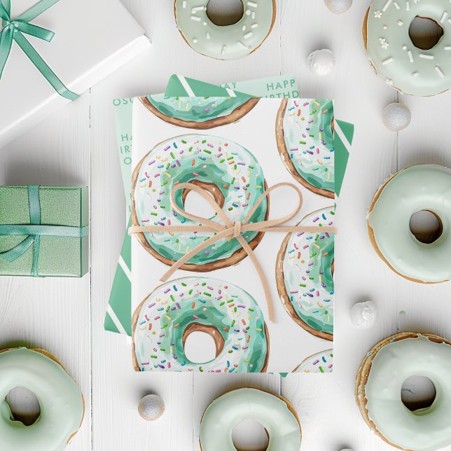 Sweet Time Pastel Green Donut Geburtstag Geschenkpapier Set (Von Creator hochgeladen)