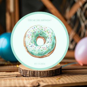 Sweet Time Pastel Green Donut Geburtstag Runder Aufkleber