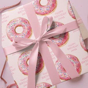 Sweet Time Pastel Pink Donut Geburtstag Geschenkpapier