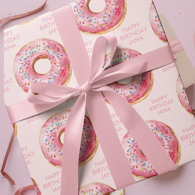 Sweet Time Pastel Pink Donut Geburtstag Geschenkpapier (Von Creator hochgeladen)
