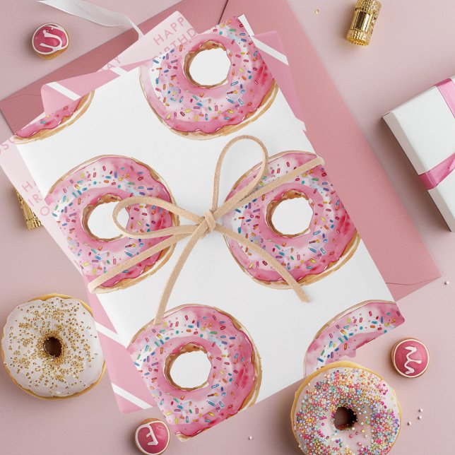 Sweet Time Pastel Pink Donut Geburtstag Geschenkpapier Set (Von Creator hochgeladen)