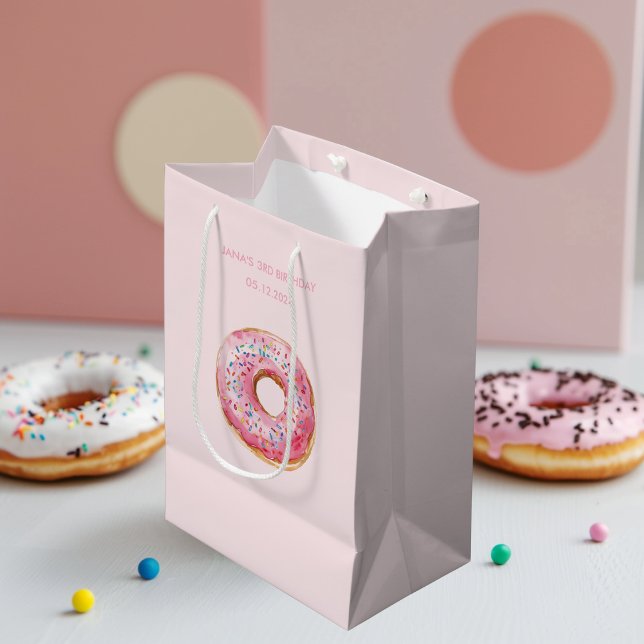 Sweet Time Pastel Pink Donut Geburtstag Mittlere Geschenktüte (Von Creator hochgeladen)