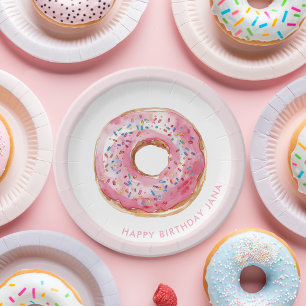 Sweet Time Pastel Pink Donut Geburtstag Pappteller