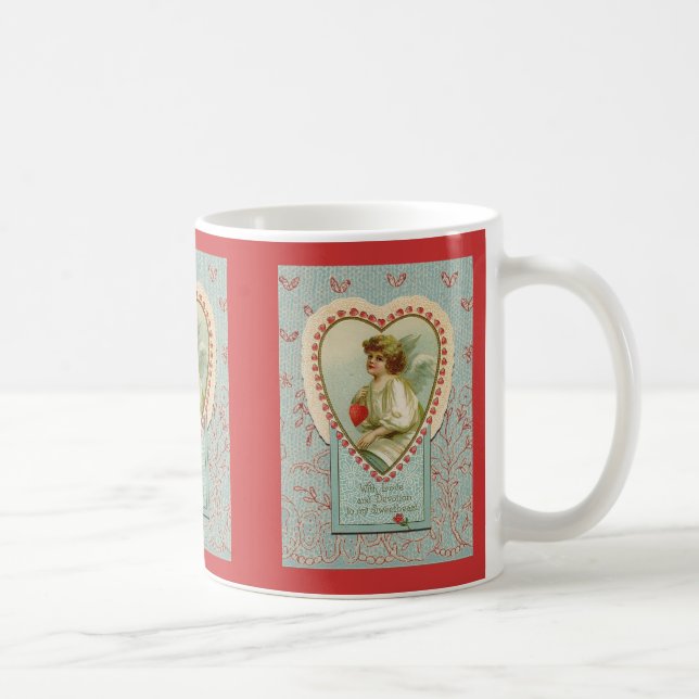 Sweet tiny hearts Valentine on faux lace Kaffeetasse (Rechts)