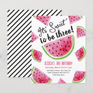 Sweet to be Three Melon Birthday Party Einladung