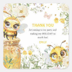 Sweet to Bee' Birthday Danke Quadratischer Aufkleber