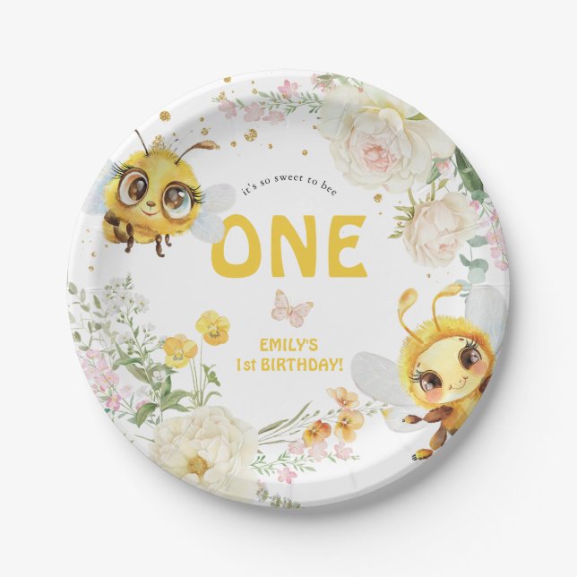 Sweet to Bee ONE' 1. Geburtstag Pappteller (Vorderseite)