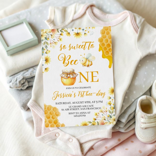 Sweet to Bee One First Birthday Invite Einladung (Von Creator hochgeladen)