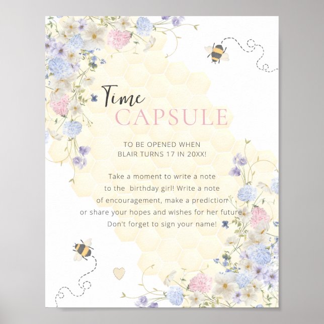 Sweet to bee one first Birthday Time Kapsel Poster (Vorne)