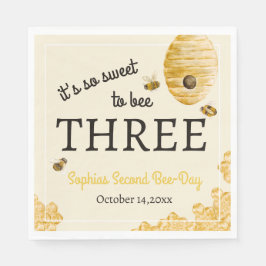 Sweet To Bee Three Third Birthday Bees Honeycomb Serviette