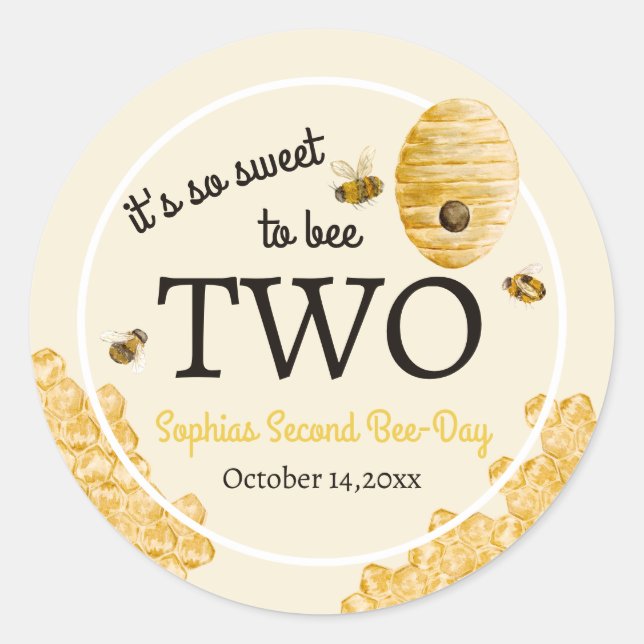 Sweet To Bee Two Second Birthday Bees Honeycomb Runder Aufkleber (Vorderseite)