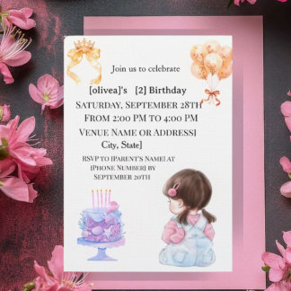 Sweet Toddler Girl Two Sweet Birthday Party Invita Einladung