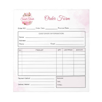 Sweet Treats Bakery Order Form Receipt Invoice Notizblock