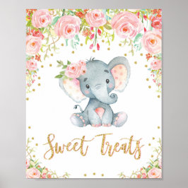 Sweet Treats Sign Girl Elephant Baby Shower Decor Poster