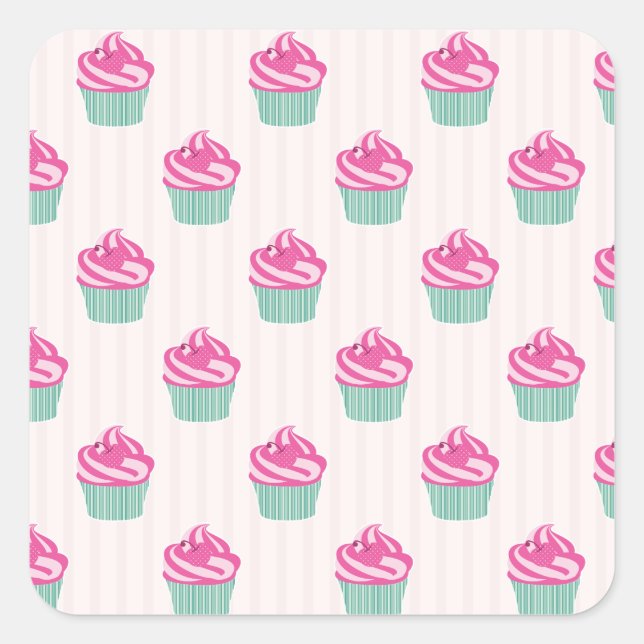 Sweet Trendy Cup Cakes Quadratischer Aufkleber (Vorderseite)