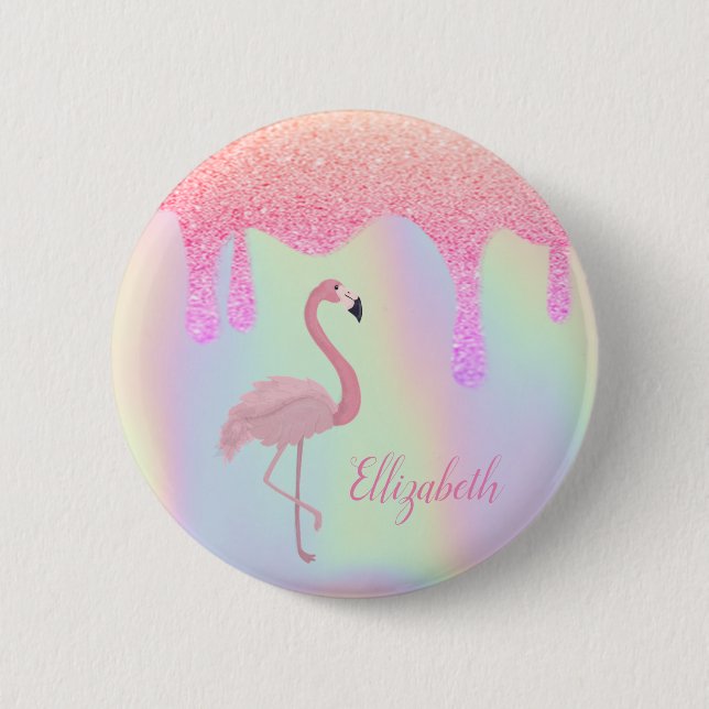 Sweet Trendy Holographic, Pink Flamingo Button (Vorderseite)