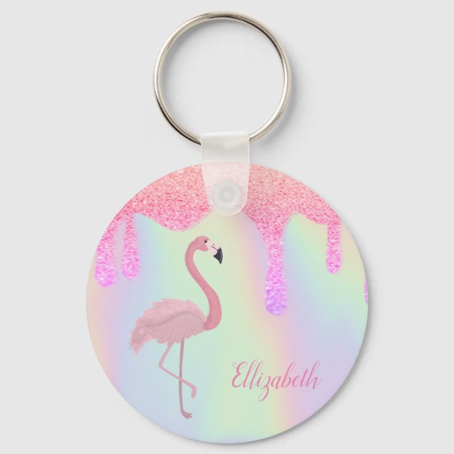 Sweet Trendy Holographic, Pink Flamingo Schlüsselanhänger (Vorderseite)