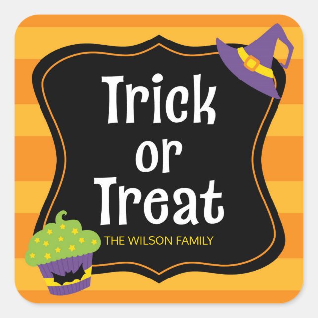 Sweet Trick oder Treat Halloween-Party Quadratischer Aufkleber (Vorderseite)