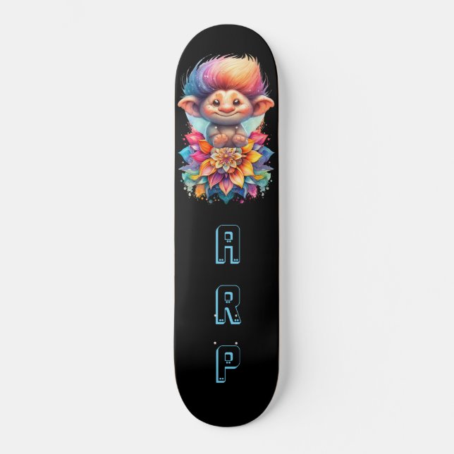 *~* Sweet Troll AP89 Neon Rainbow Initials Blume Skateboard (Vorderseite)